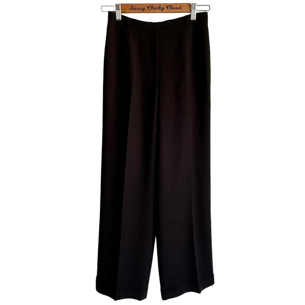 ANN TAYLOR Vintage Black Wide‎ Leg Cuffed Ladies Career Trousers, 2
